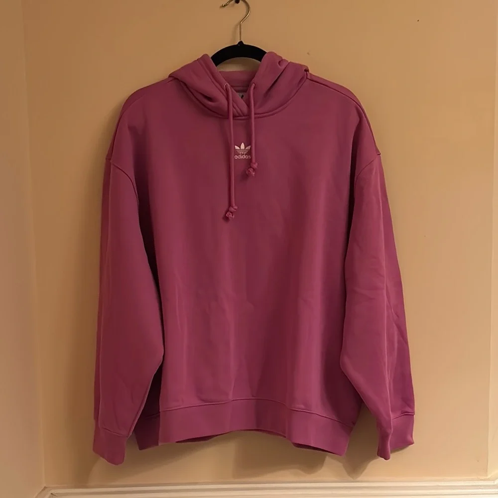 NWT Adidas Essentials Oversized Fleece Hoodie Size Large in Plum Purple/Pink - Picture 2 of 7